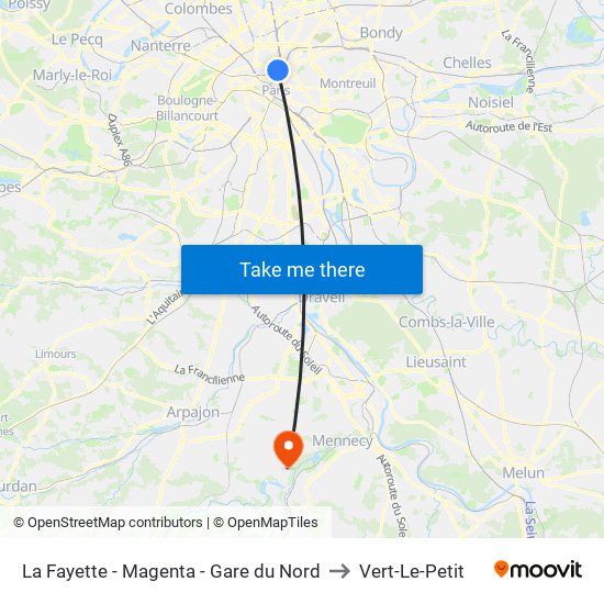 La Fayette - Magenta - Gare du Nord to Vert-Le-Petit map