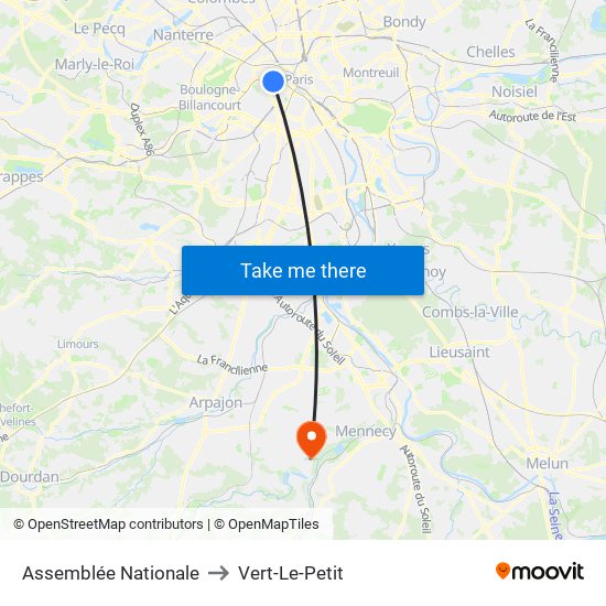 Assemblée Nationale to Vert-Le-Petit map