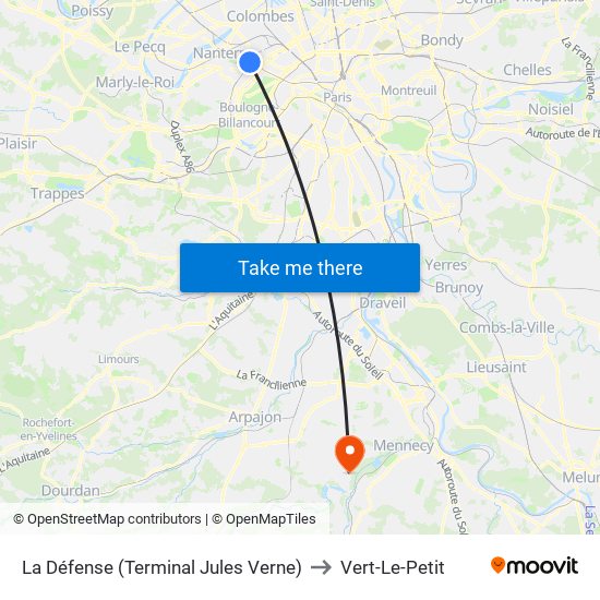 La Défense (Terminal Jules Verne) to Vert-Le-Petit map
