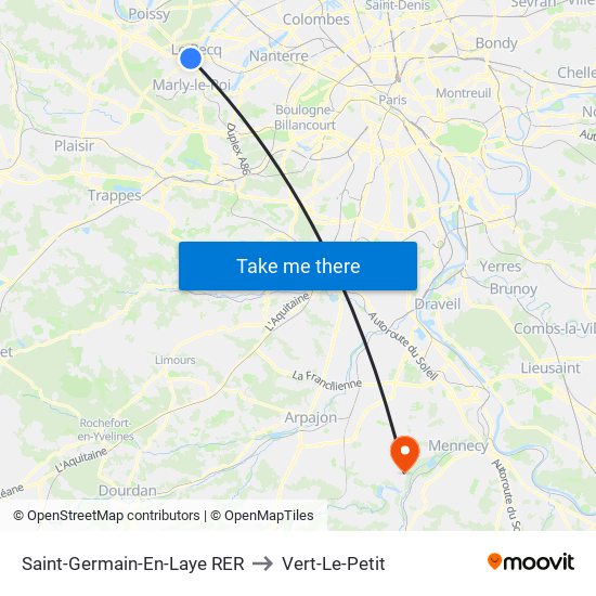 Saint-Germain-En-Laye RER to Vert-Le-Petit map