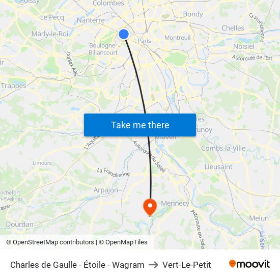 Charles de Gaulle - Étoile - Wagram to Vert-Le-Petit map