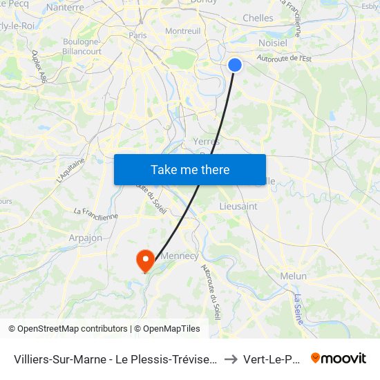 Villiers-Sur-Marne - Le Plessis-Trévise RER to Vert-Le-Petit map