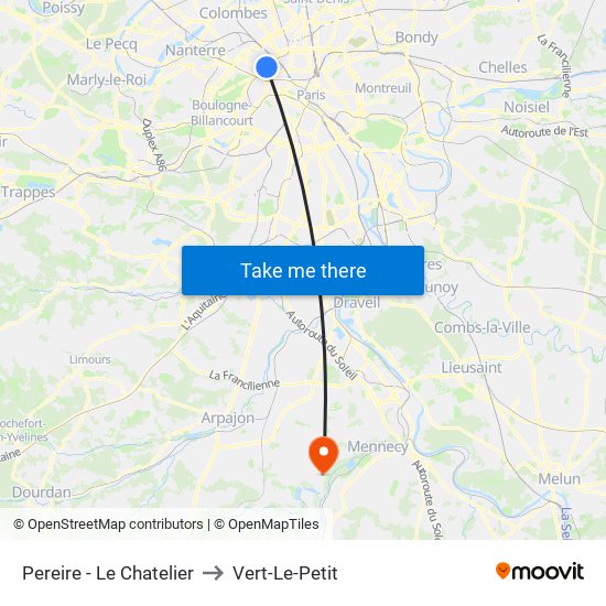 Pereire - Le Chatelier to Vert-Le-Petit map