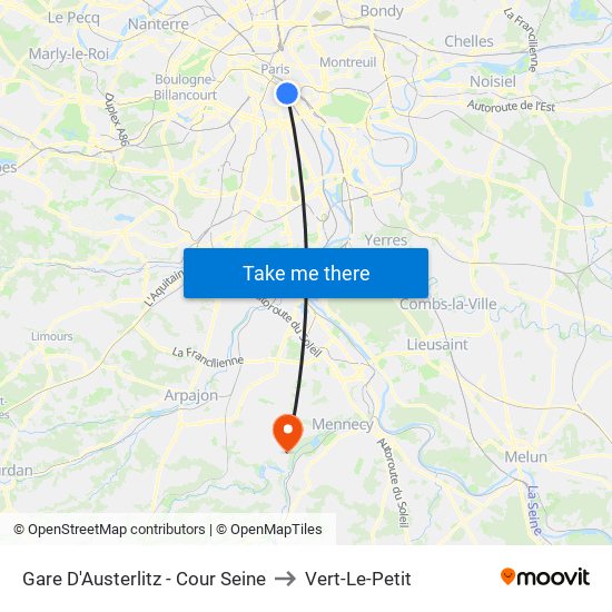 Gare D'Austerlitz - Cour Seine to Vert-Le-Petit map