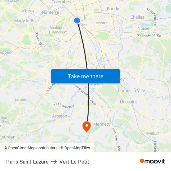 Paris Saint-Lazare to Vert-Le-Petit map
