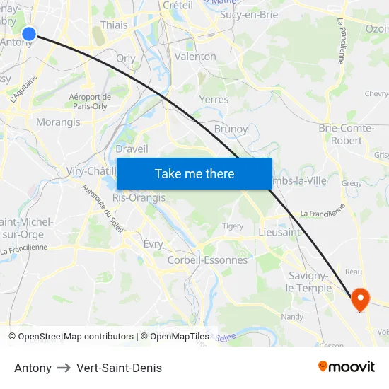 Antony to Vert-Saint-Denis map