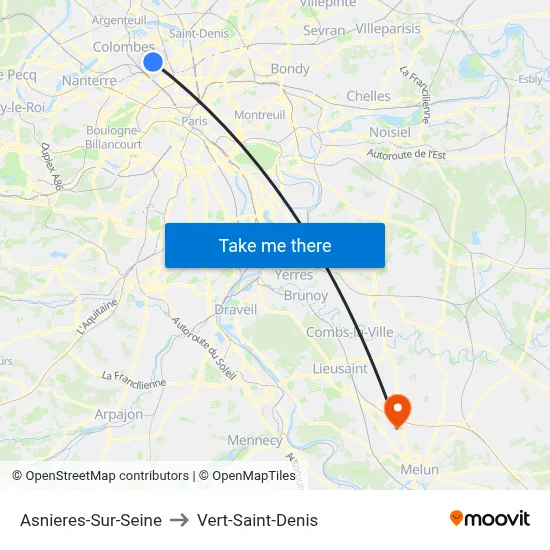 Asnieres-Sur-Seine to Vert-Saint-Denis map