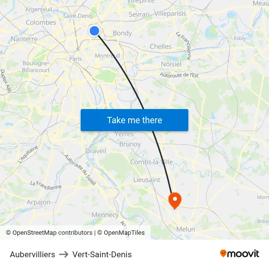 Aubervilliers to Vert-Saint-Denis map
