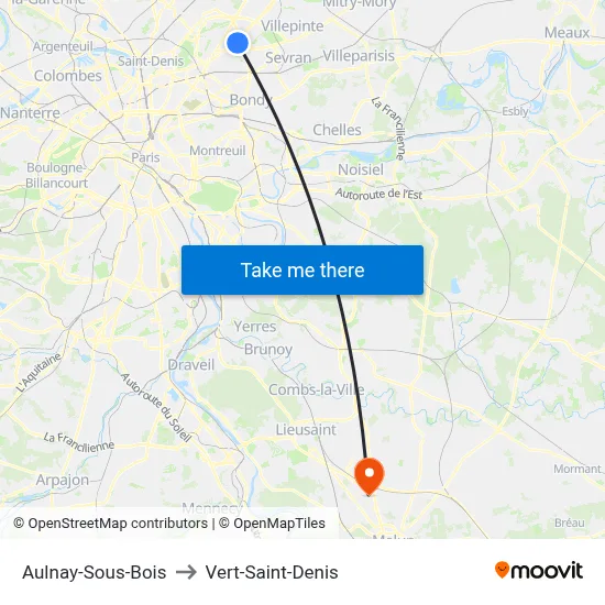 Aulnay-Sous-Bois to Vert-Saint-Denis map