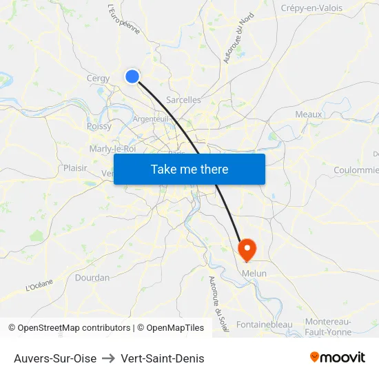 Auvers-Sur-Oise to Vert-Saint-Denis map