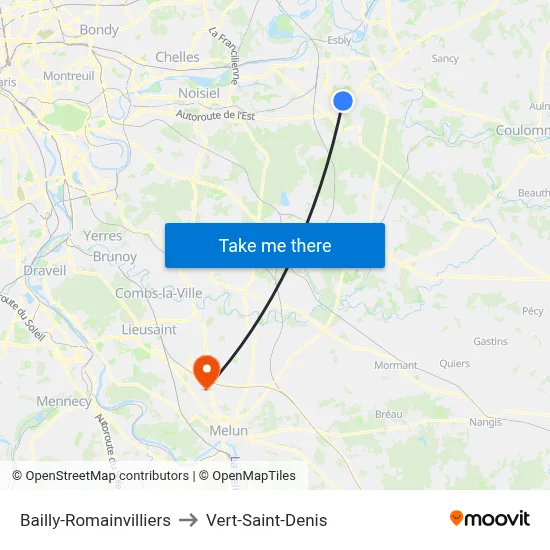 Bailly-Romainvilliers to Vert-Saint-Denis map