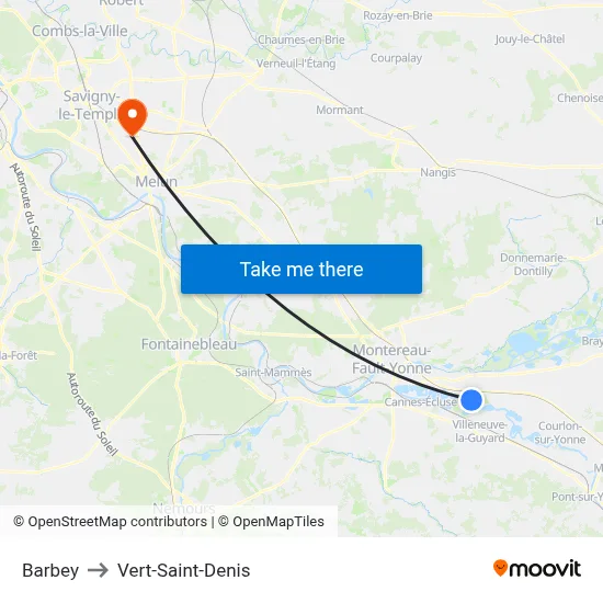 Barbey to Vert-Saint-Denis map
