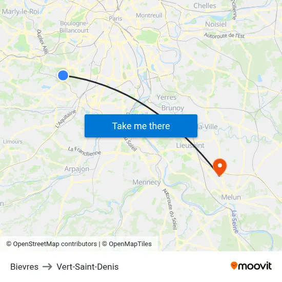 Bievres to Vert-Saint-Denis map