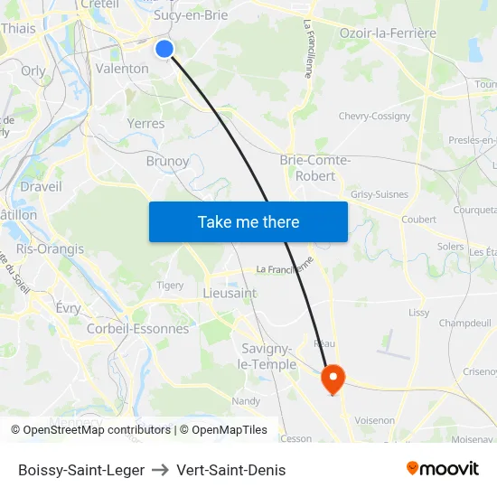Boissy-Saint-Leger to Vert-Saint-Denis map