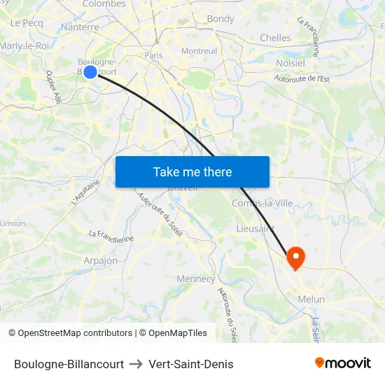 Boulogne-Billancourt to Vert-Saint-Denis map