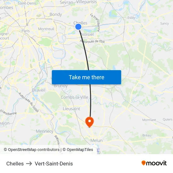 Chelles to Vert-Saint-Denis map
