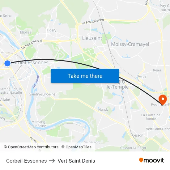 Corbeil-Essonnes to Vert-Saint-Denis map