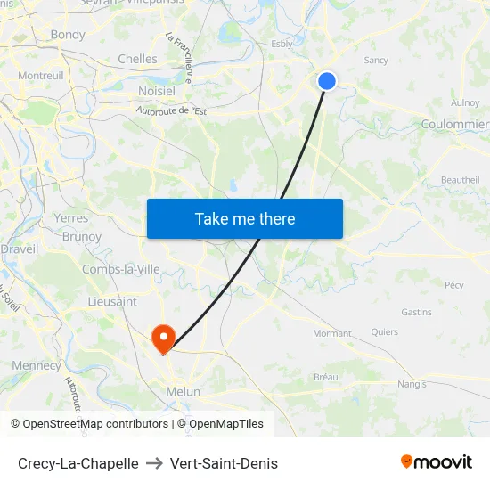 Crecy-La-Chapelle to Vert-Saint-Denis map