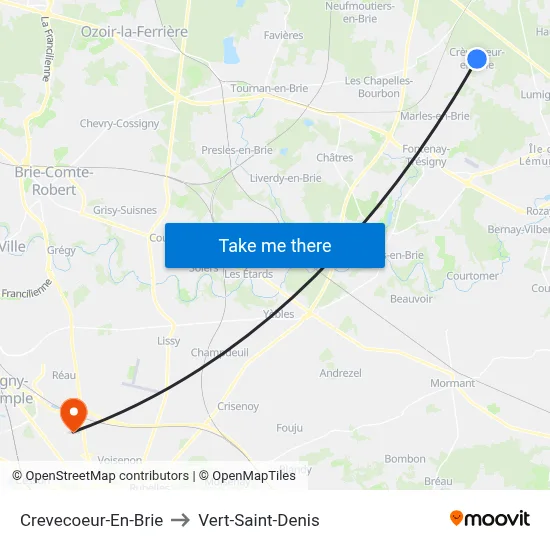 Crevecoeur-En-Brie to Vert-Saint-Denis map