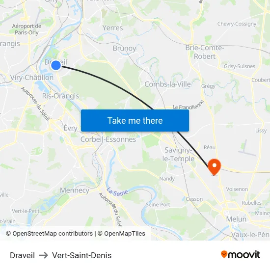 Draveil to Vert-Saint-Denis map