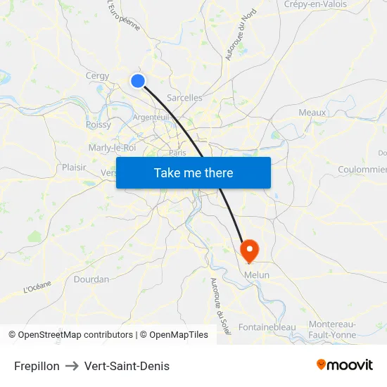 Frepillon to Vert-Saint-Denis map