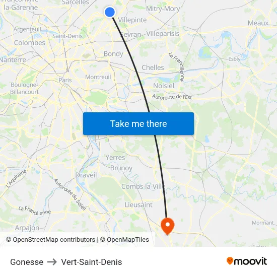 Gonesse to Vert-Saint-Denis map