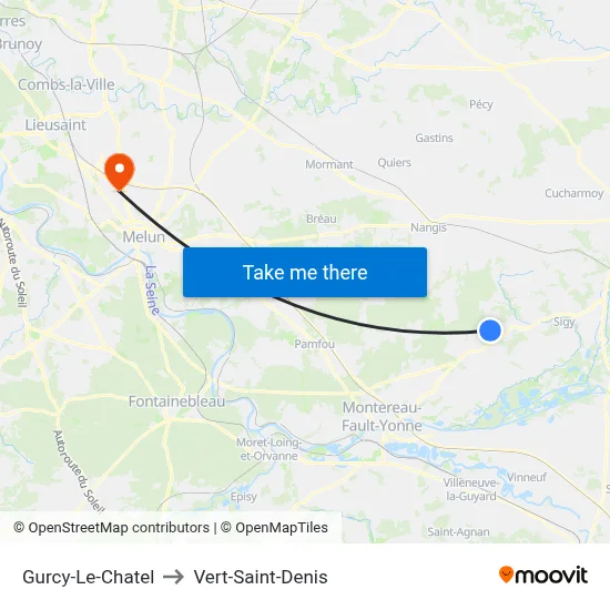 Gurcy-Le-Chatel to Vert-Saint-Denis map