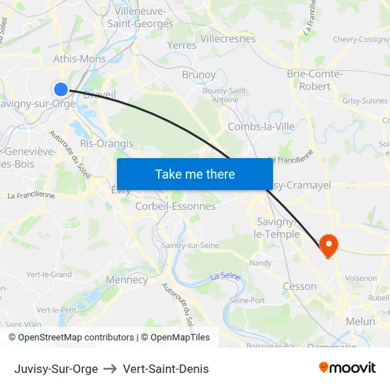 Juvisy-Sur-Orge to Vert-Saint-Denis map