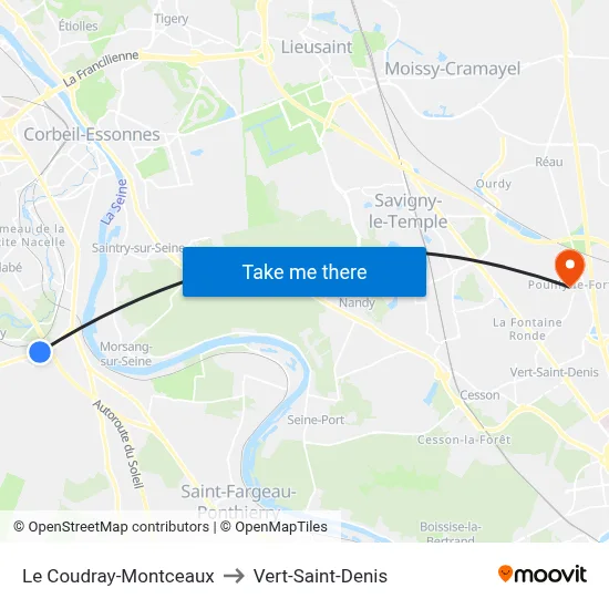Le Coudray-Montceaux to Vert-Saint-Denis map