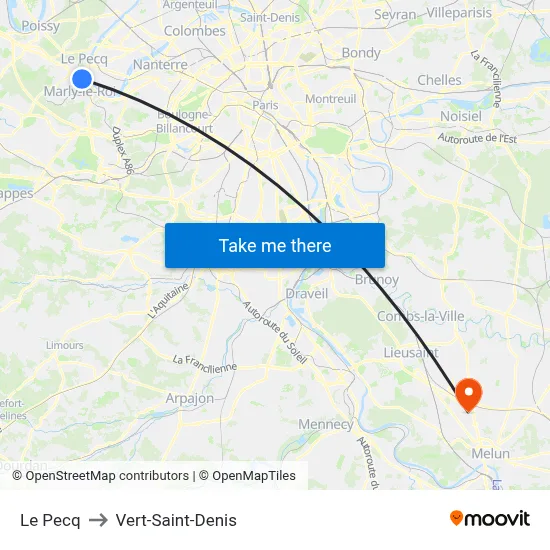 Le Pecq to Vert-Saint-Denis map