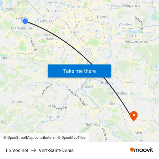 Le Vesinet to Vert-Saint-Denis map