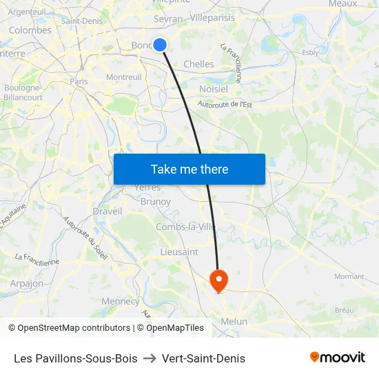 Les Pavillons-Sous-Bois to Vert-Saint-Denis map