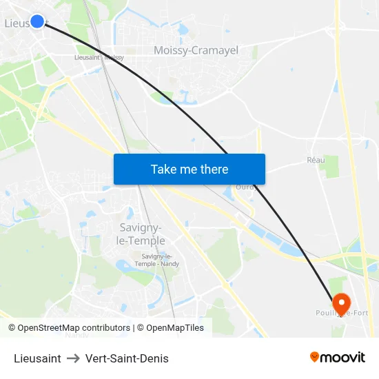 Lieusaint to Vert-Saint-Denis map