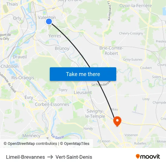 Limeil-Brevannes to Vert-Saint-Denis map