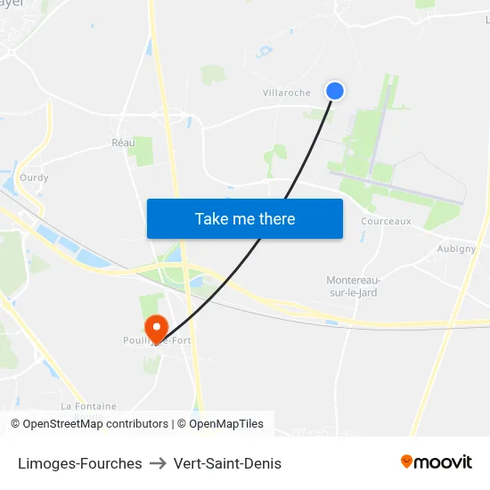 Limoges-Fourches to Vert-Saint-Denis map