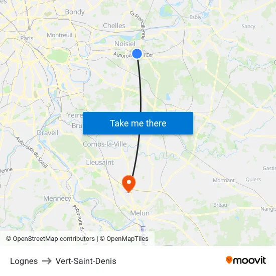 Lognes to Vert-Saint-Denis map