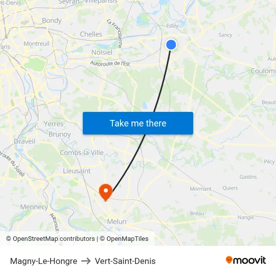 Magny-Le-Hongre to Vert-Saint-Denis map