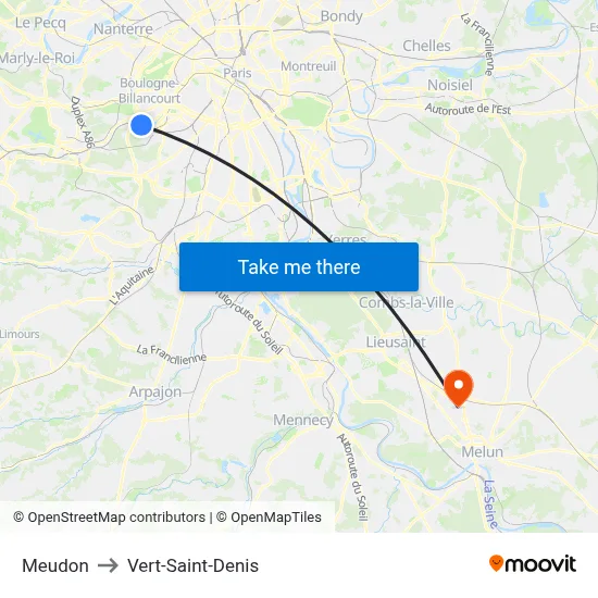 Meudon to Vert-Saint-Denis map