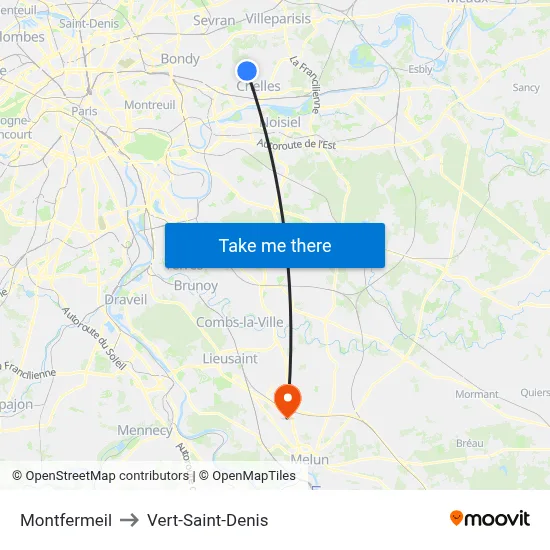 Montfermeil to Vert-Saint-Denis map