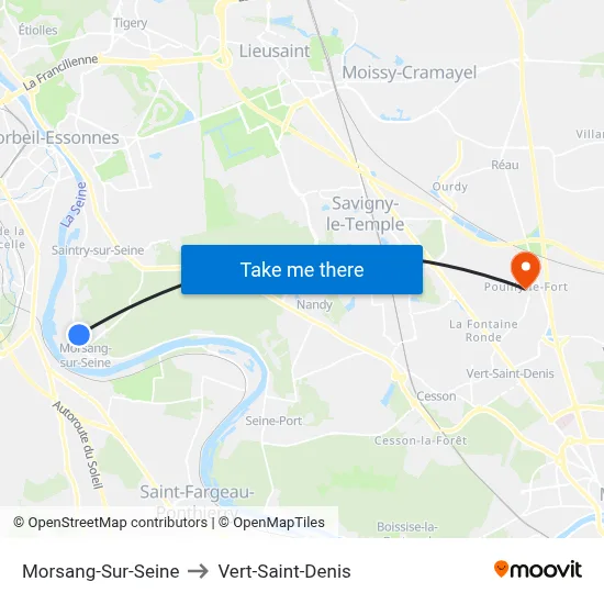 Morsang-Sur-Seine to Vert-Saint-Denis map