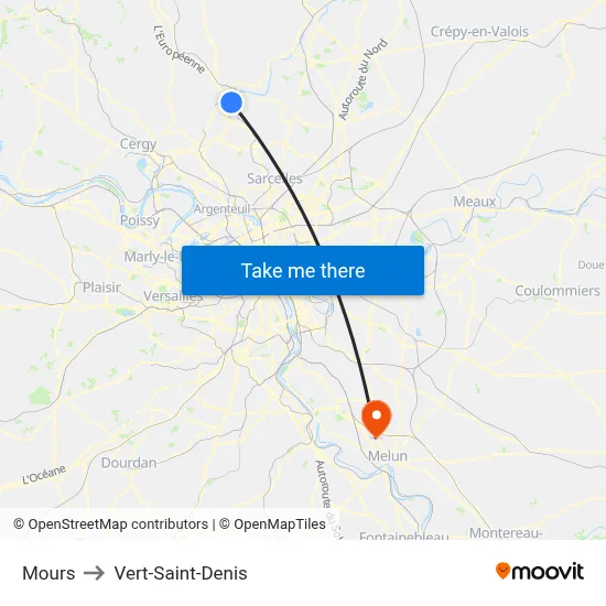Mours to Vert-Saint-Denis map