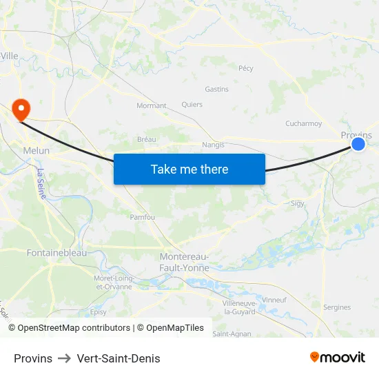 Provins to Vert-Saint-Denis map