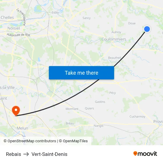 Rebais to Vert-Saint-Denis map