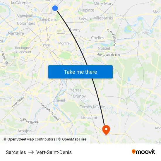 Sarcelles to Vert-Saint-Denis map