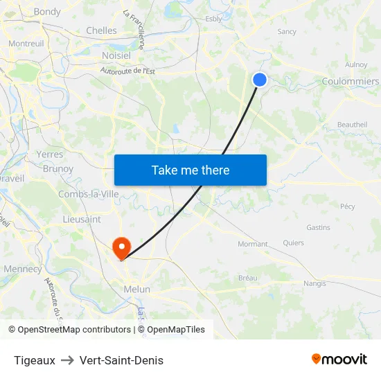 Tigeaux to Vert-Saint-Denis map