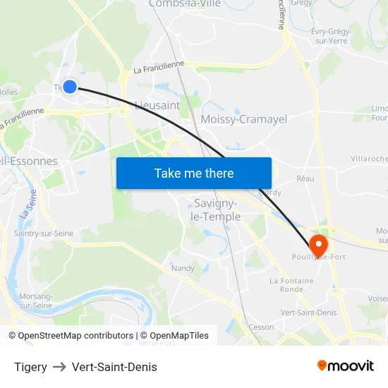 Tigery to Vert-Saint-Denis map