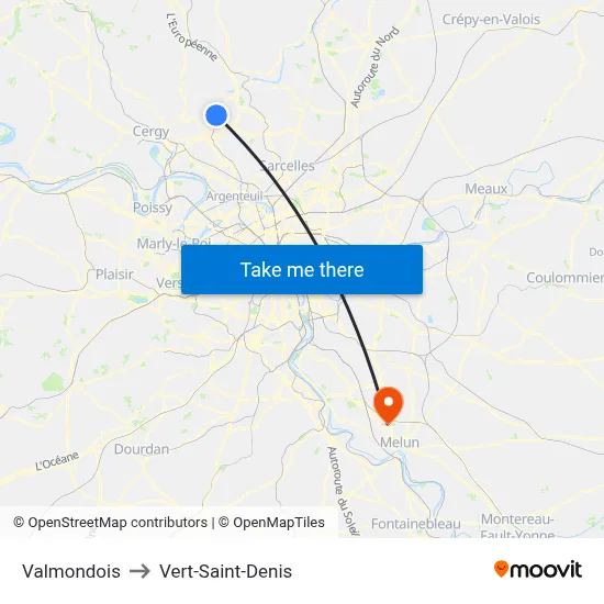 Valmondois to Vert-Saint-Denis map