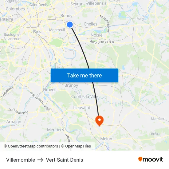 Villemomble to Vert-Saint-Denis map