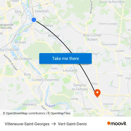 Villeneuve-Saint-Georges to Vert-Saint-Denis map