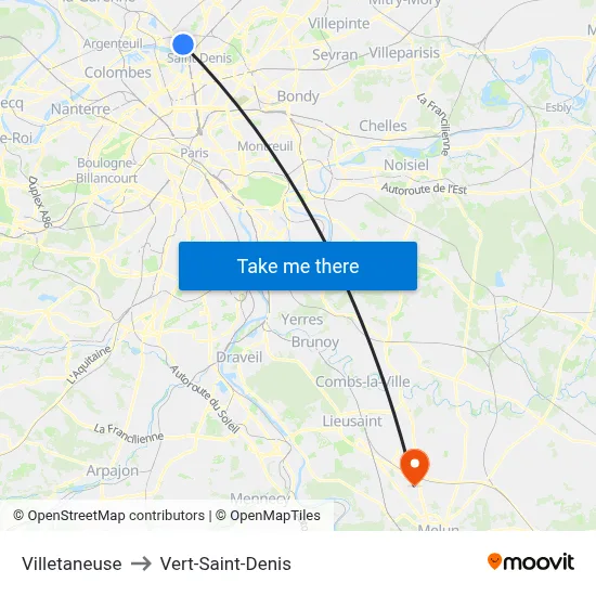 Villetaneuse to Vert-Saint-Denis map